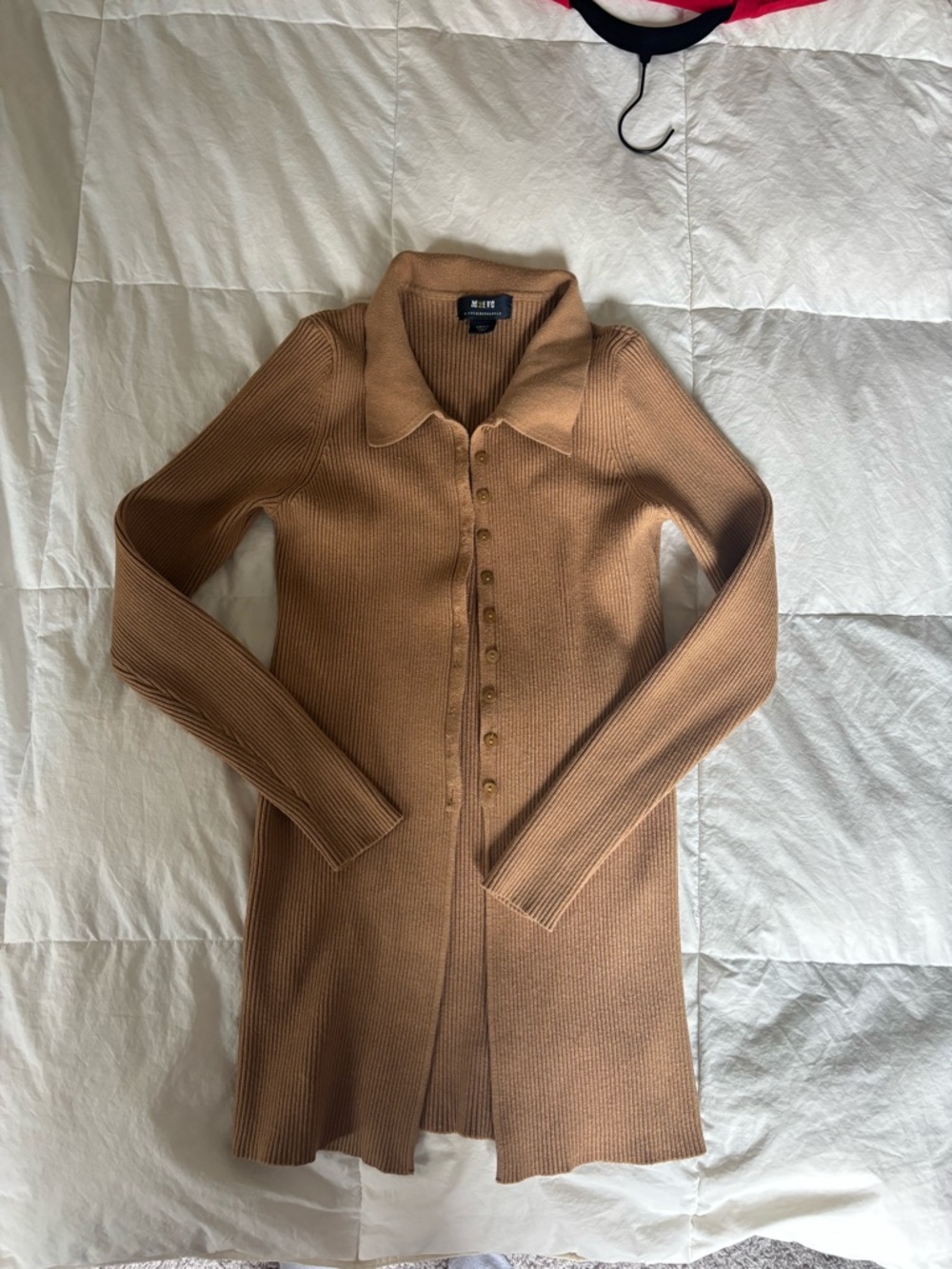 Maeve by Anthropologie Cognac Ribbed Collared Button-Up Cardigan